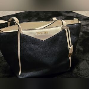 Michael Kors Navy and Cream Pebbled Leather Tote with Gold Logo